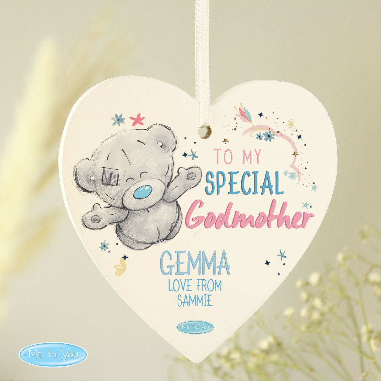 Personalised Me to You Godmother Wooden Heart Decoration - Shop Decorations At Gift Moments - 3