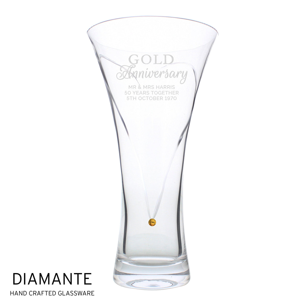 Personalised Gold Anniversary Large Hand Cut Diamante Heart Vase - Shop Vases At Gift Moments - 3