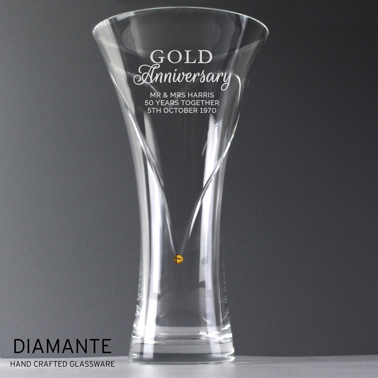 Personalised Gold Anniversary Large Hand Cut Diamante Heart Vase - Shop Vases At Gift Moments - 1