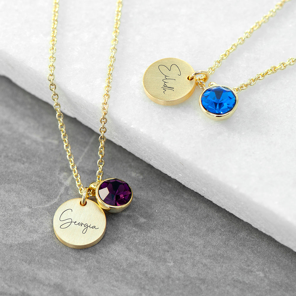 Personalised Gold Birthstone Crystal Disc Necklaces: 2 - Necklaces By Gift Moments
