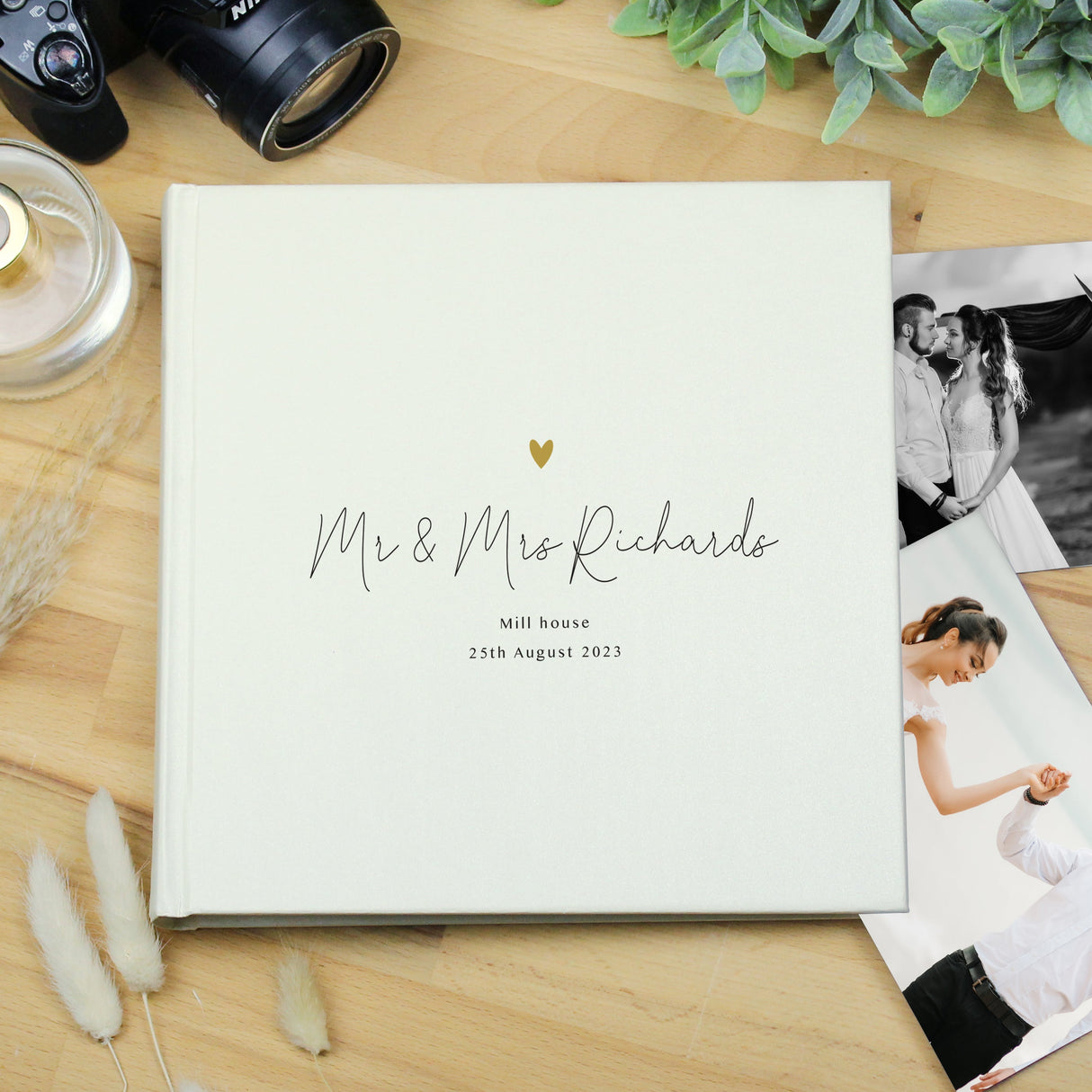 Personalised Gold Heart Couples Square Photo Album: 2 - Photo Albums By Gift Moments