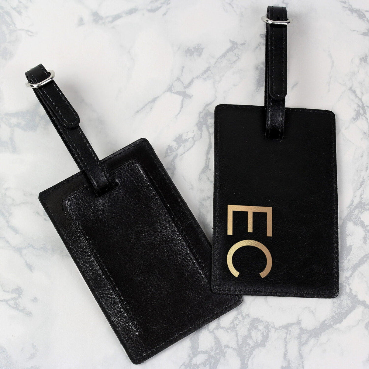 Personalised Gold Initials Black Luggage Tag: 3 - Luggage Tags By Gift Moments
