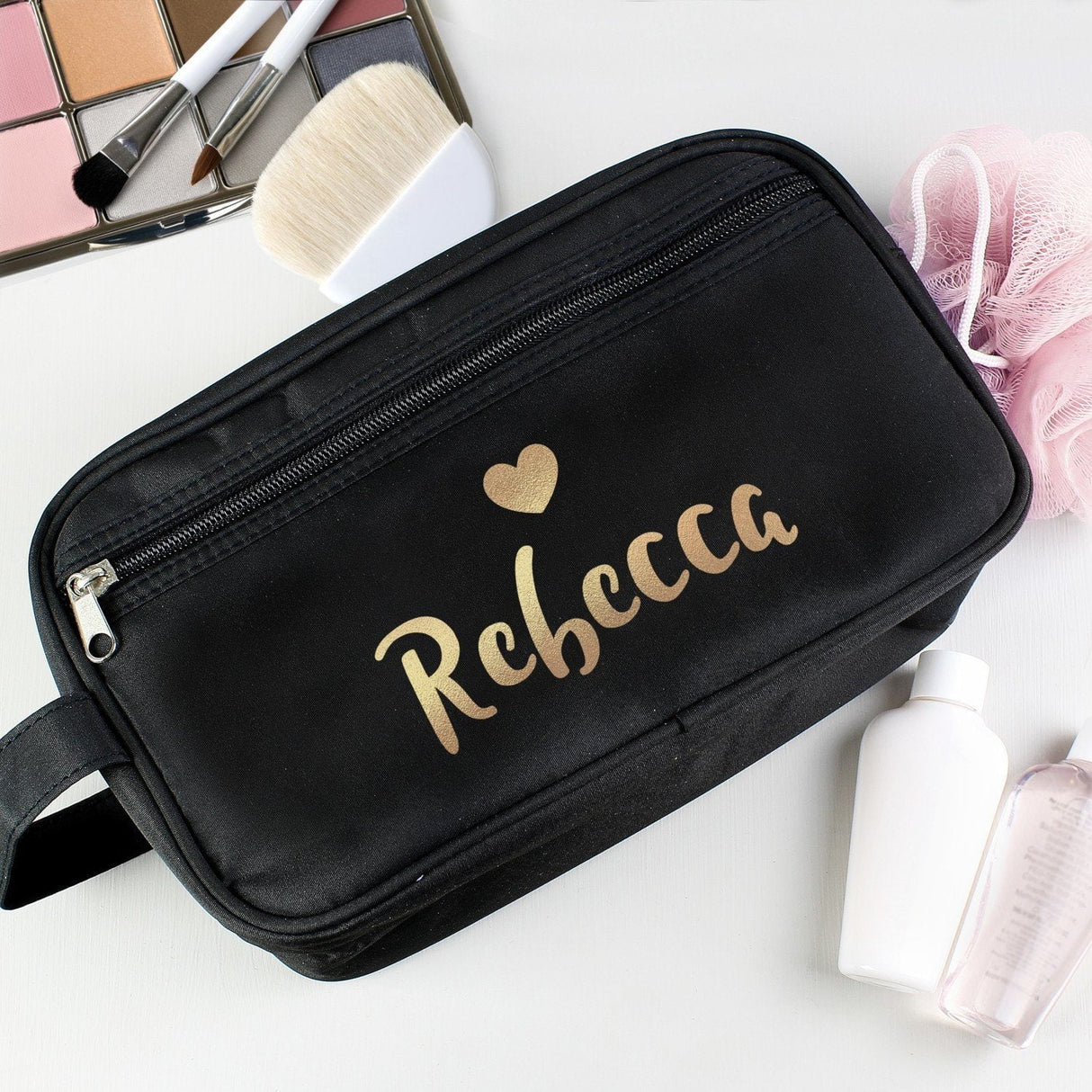 Personalised Gold Name Black Toiletry Bag - Shop Toiletry & Makeup Bags At Gift Moments - 1