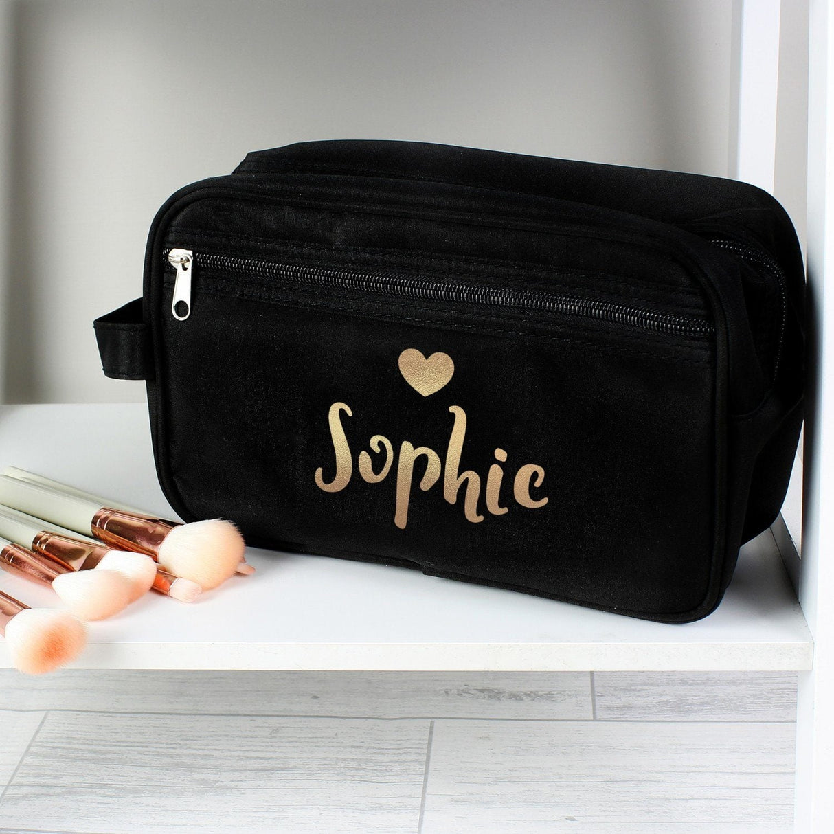 Personalised Gold Name Black Toiletry Bag - Shop Toiletry & Makeup Bags At Gift Moments - 4