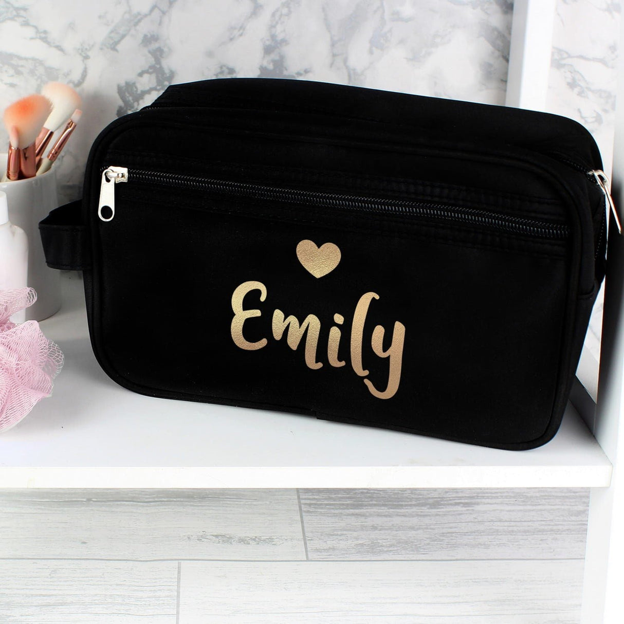 Personalised Gold Name Black Toiletry Bag - Shop Toiletry & Makeup Bags At Gift Moments - 2