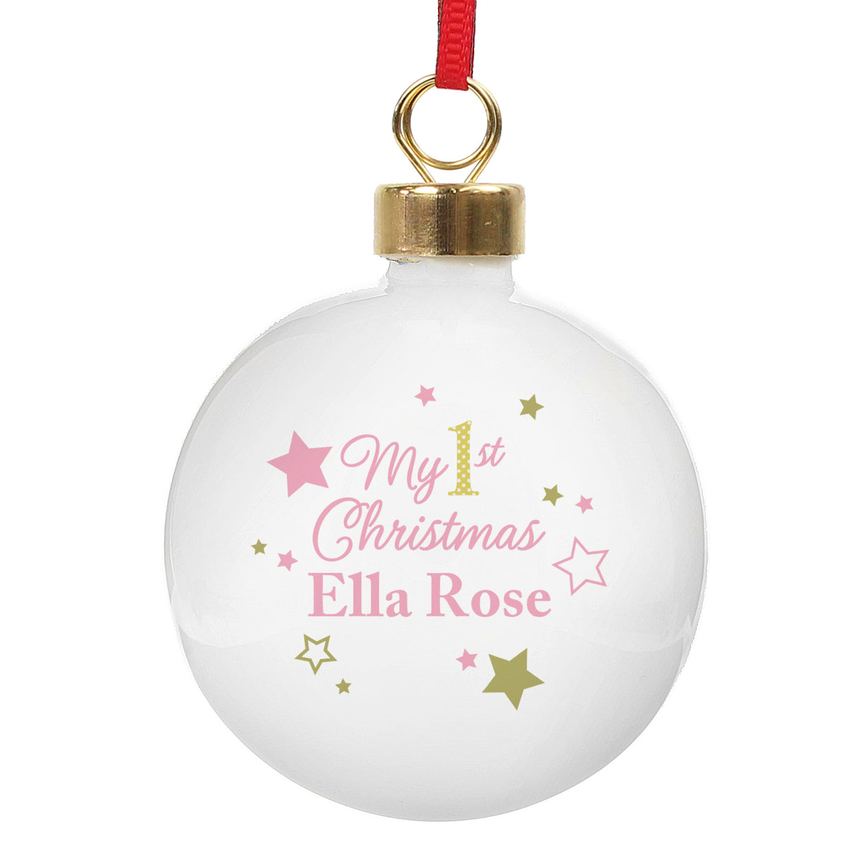 Personalised Gold & Pink Stars My 1st Christmas Bauble: 3 - Christmas Baubles By Gift Moments