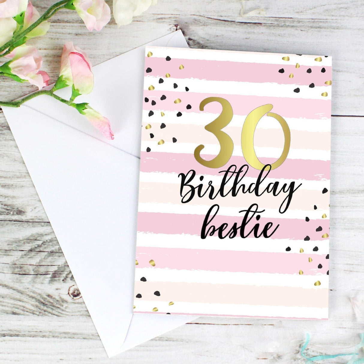 Personalised Gold and Pink Stripe Birthday Card - Shop Greeting Cards At Gift Moments - 1