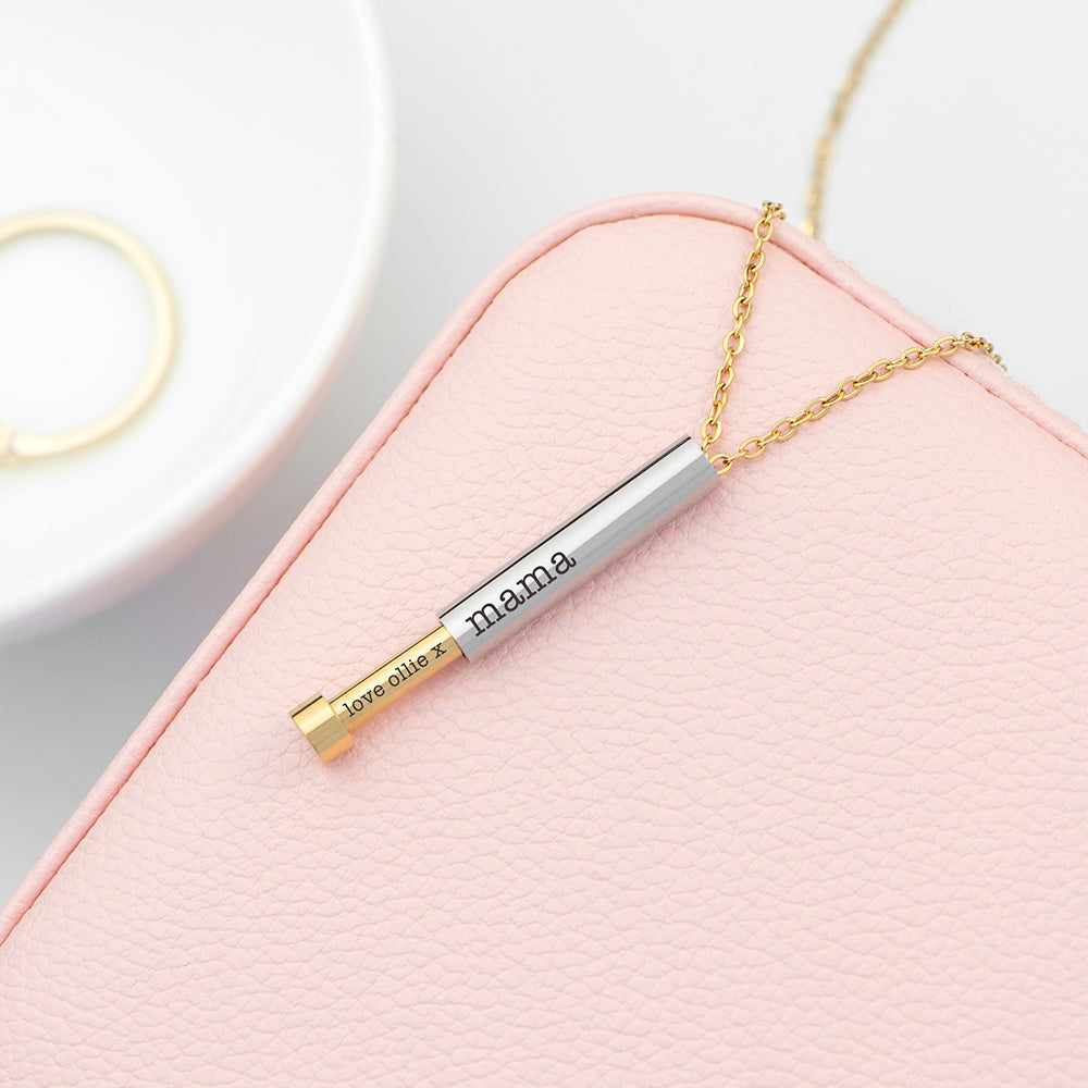 Personalised Gold & Silver Hidden Message Capsule Women’s Necklaces: 1 - Square - Necklaces By Gift Moments