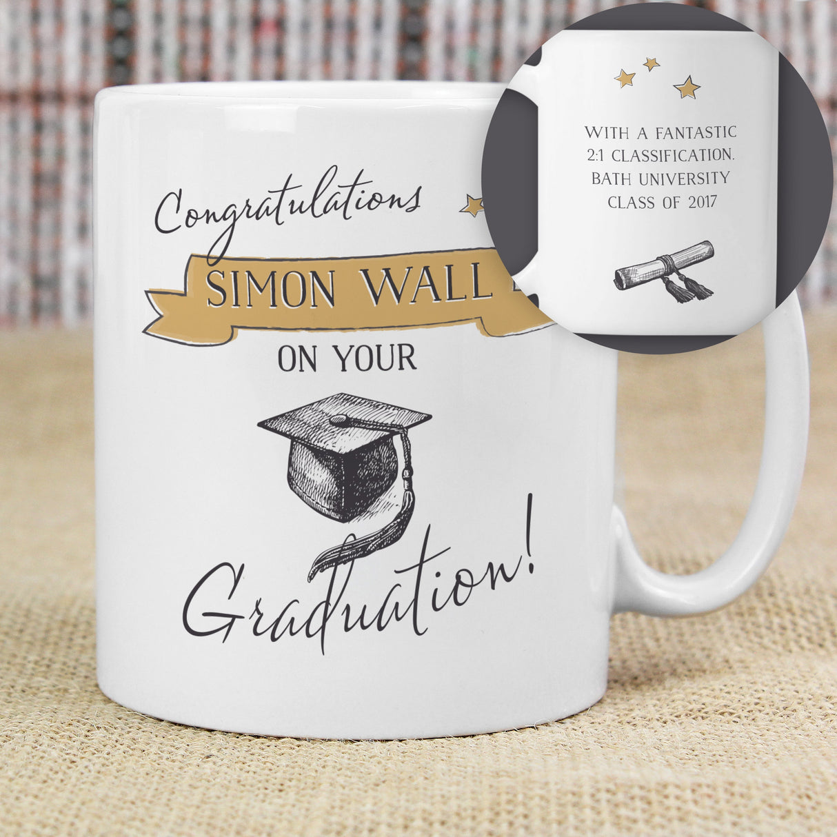 Personalised Gold Star Graduation Mug: 6 - Mugs By Gift Moments
