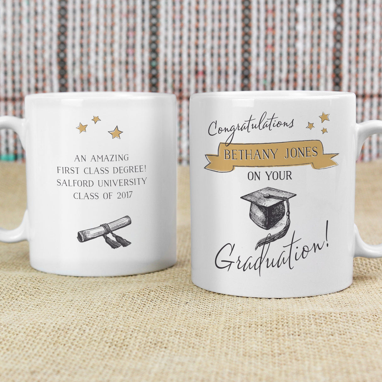Personalised Gold Star Graduation Mug: 3 - Mugs By Gift Moments