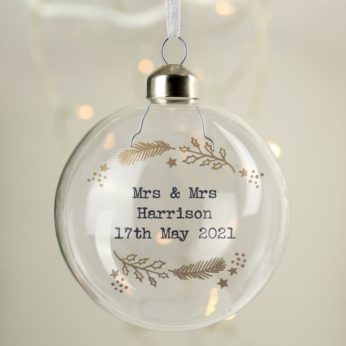 Personalised Gold Wreath Glass Bauble: 3 - Christmas Baubles By Gift Moments