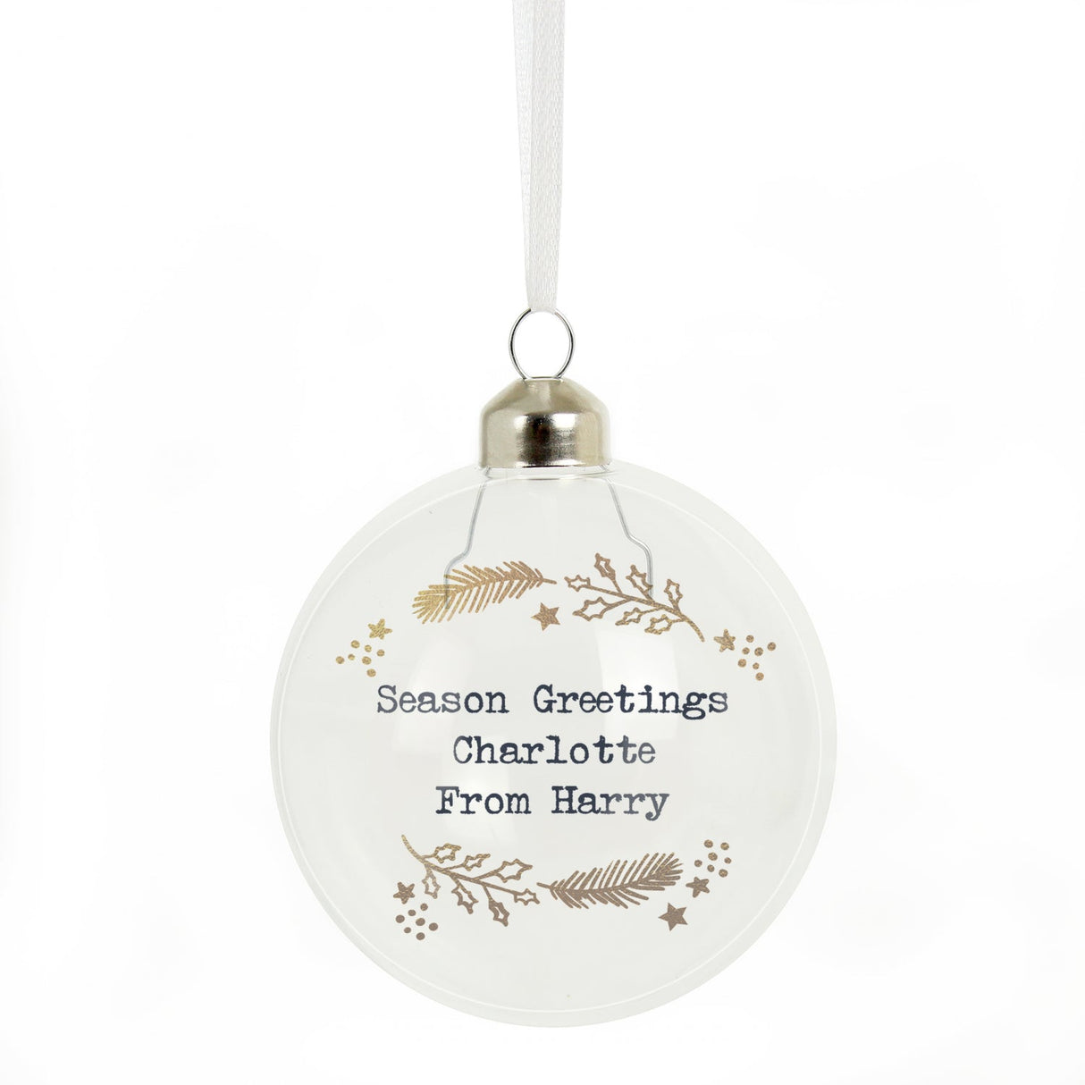 Personalised Gold Wreath Glass Bauble: 4 - Christmas Baubles By Gift Moments