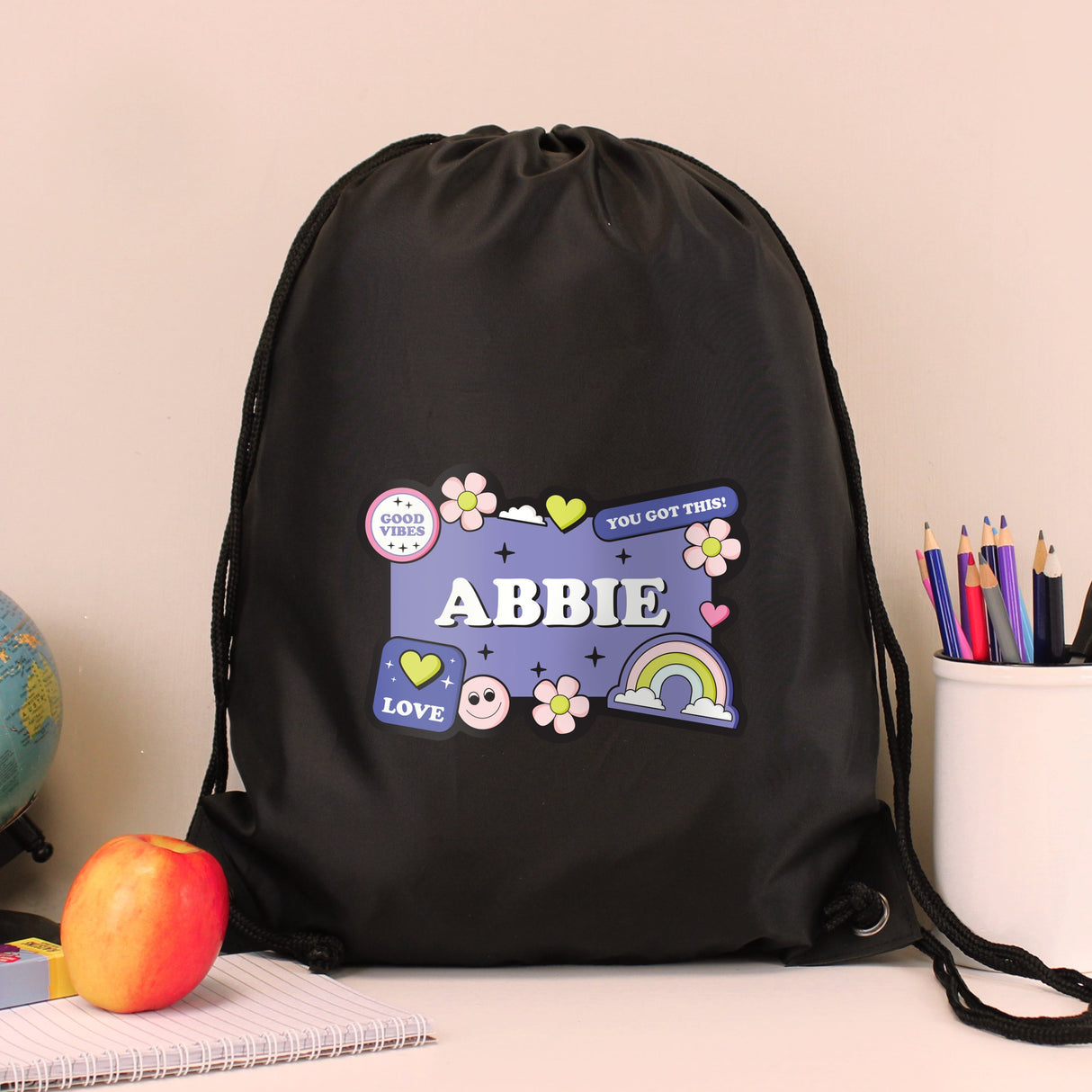 Personalised Good Vibes Black Kit Bag - Shop Kids Bags At Gift Moments - 1
