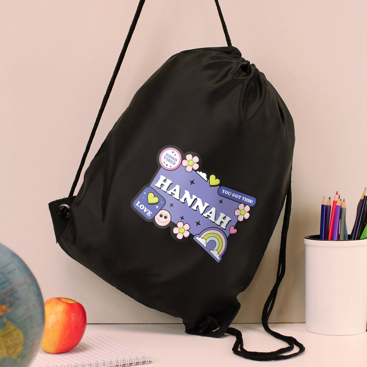 Personalised Good Vibes Black Kit Bag - Shop Kids Bags At Gift Moments - 2