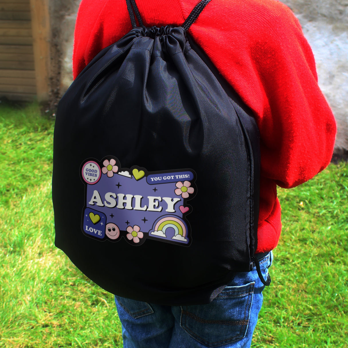 Personalised Good Vibes Black Kit Bag - Shop Kids Bags At Gift Moments - 4