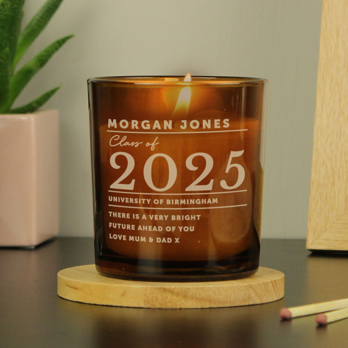Personalised Graduation Amber Glass Candle: 1 - Candles By Gift Moments