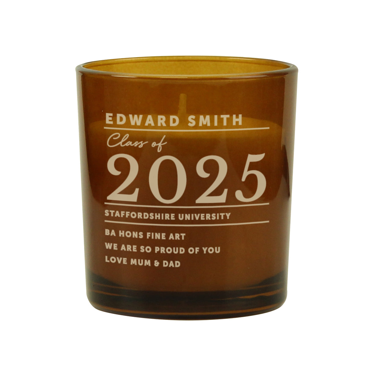 Personalised Graduation Amber Glass Candle: 5 - Candles By Gift Moments