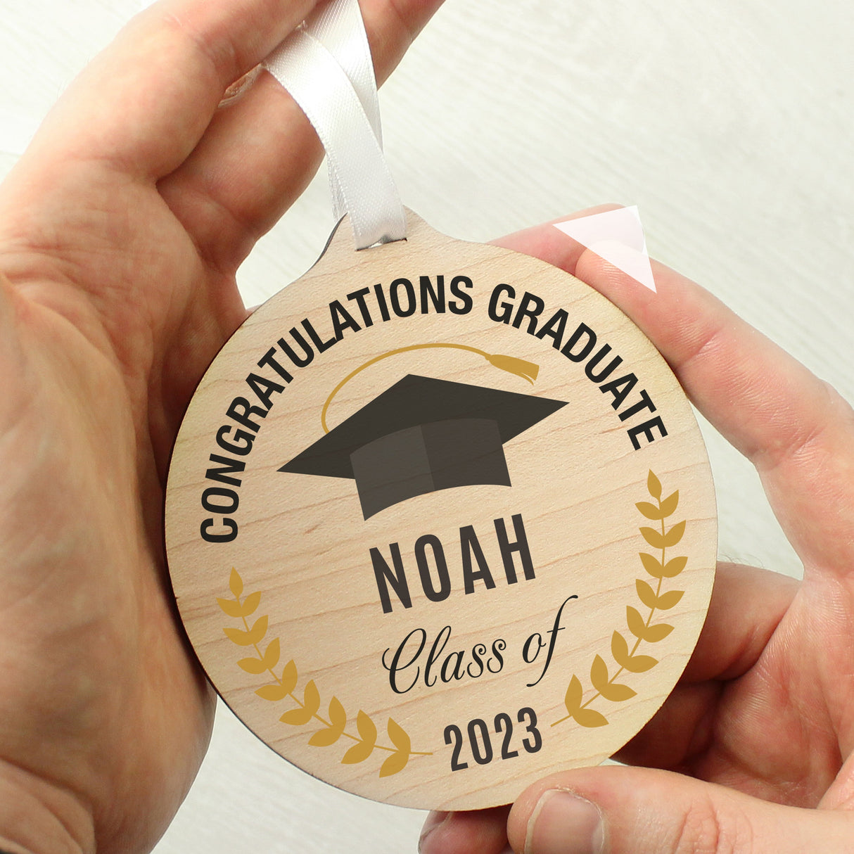 Personalised Graduation Round Wooden Decoration: 2 - Keepsakes By Gift Moments