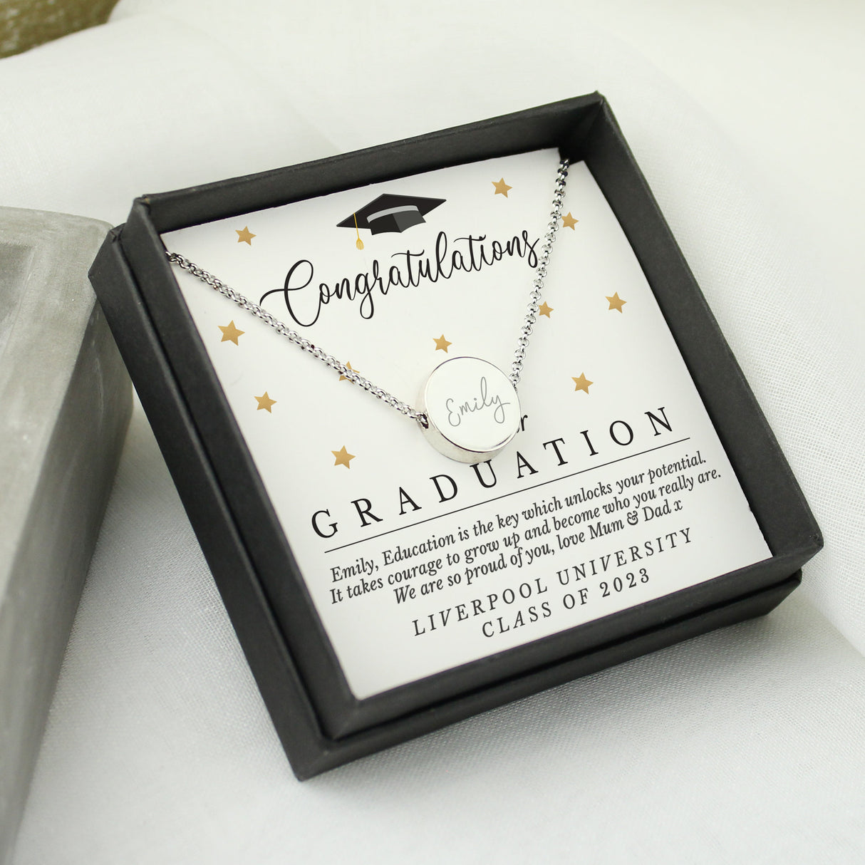 Personalised Graduation Silver Tone Necklace and Box: 2 - Necklaces By Gift Moments