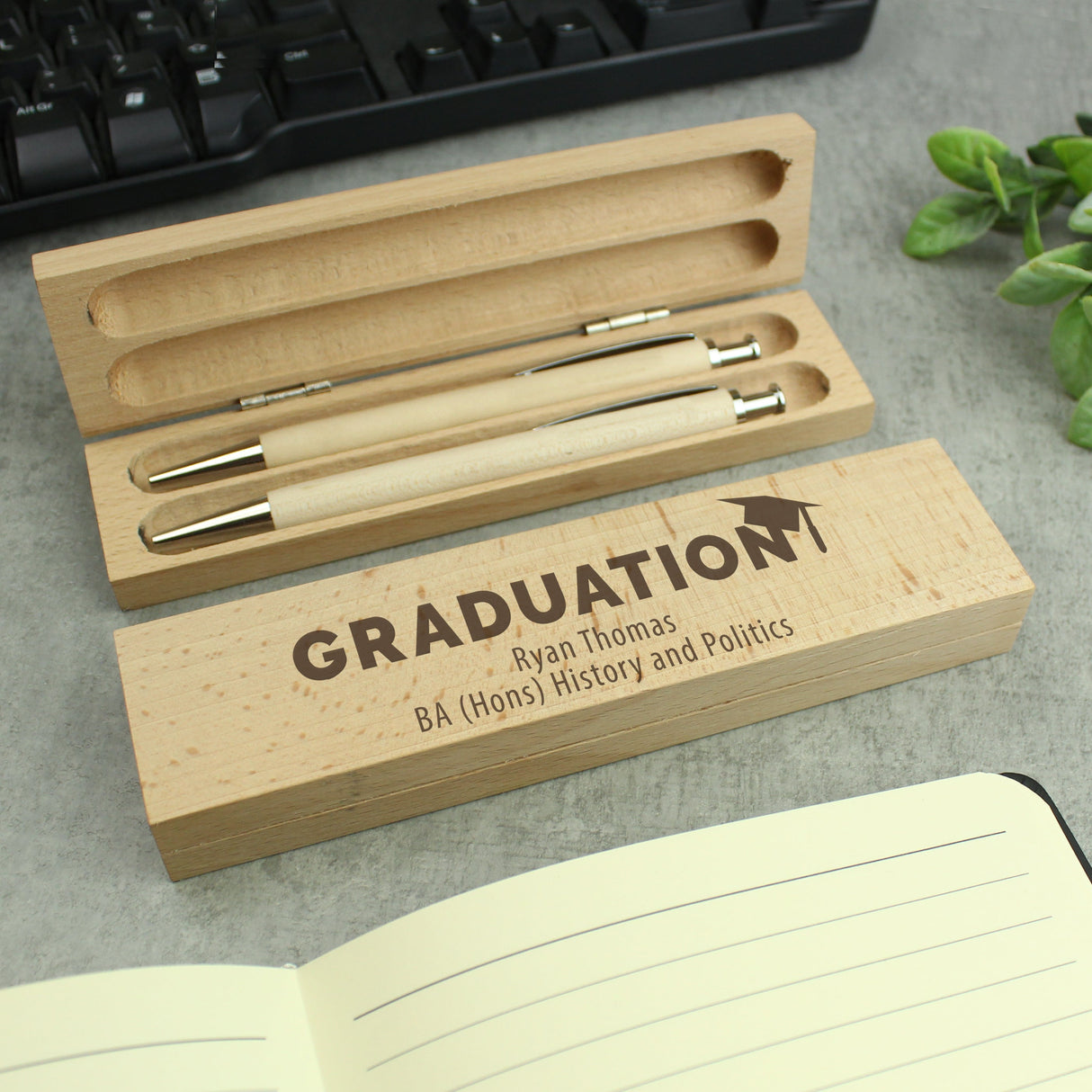 Personalised Graduation Wooden Pen and Pencil Set: 3 - Pens & Pencils By Gift Moments