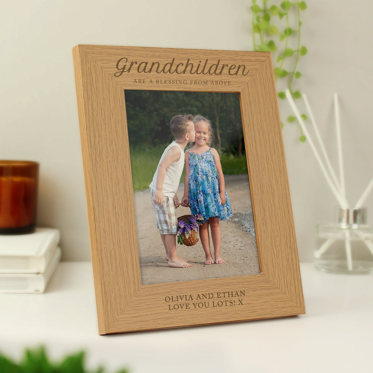 Personalised ’Grandchildren are a Blessing’ 5x7 Oak Finish Photo Frame: 1 - Photo Frames By Gift Moments