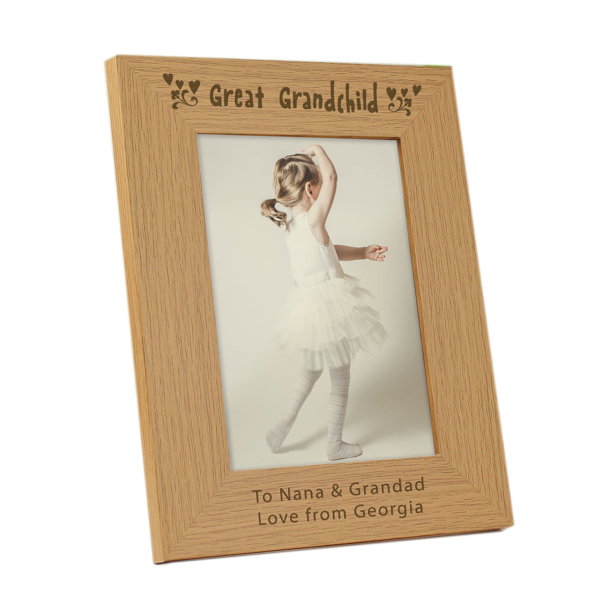 Personalised Great Grandchild 5x7 Oak Finish Photo Frame: 4 - Photo Frames By Gift Moments