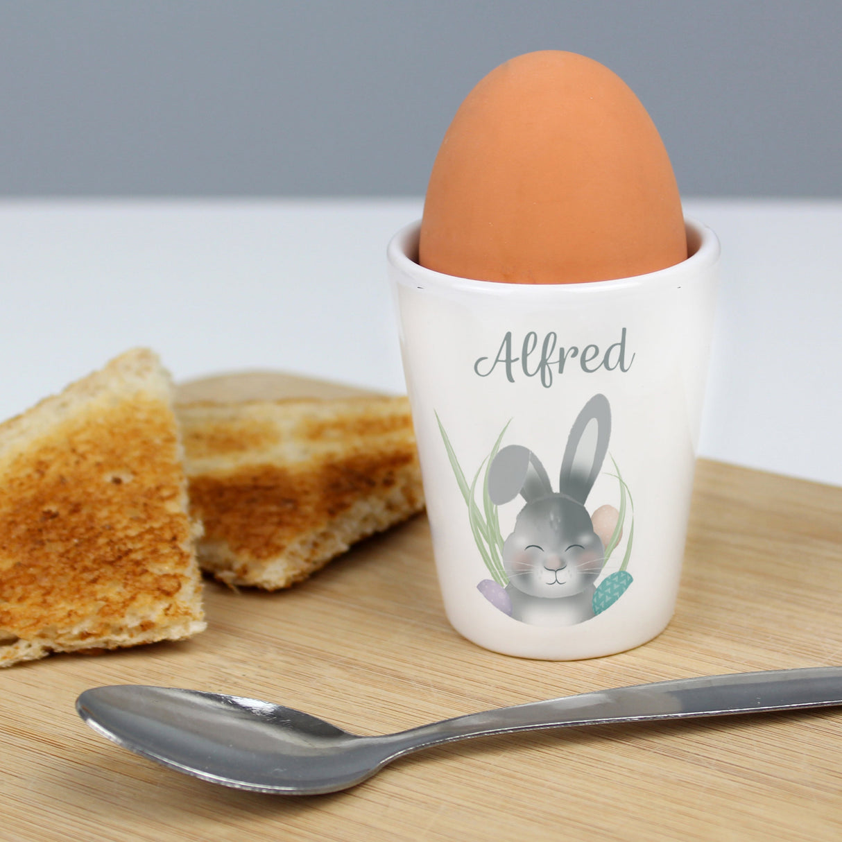 Personalised Grey Easter Bunny Egg Cup: 2 - Egg Cups By Gift Moments