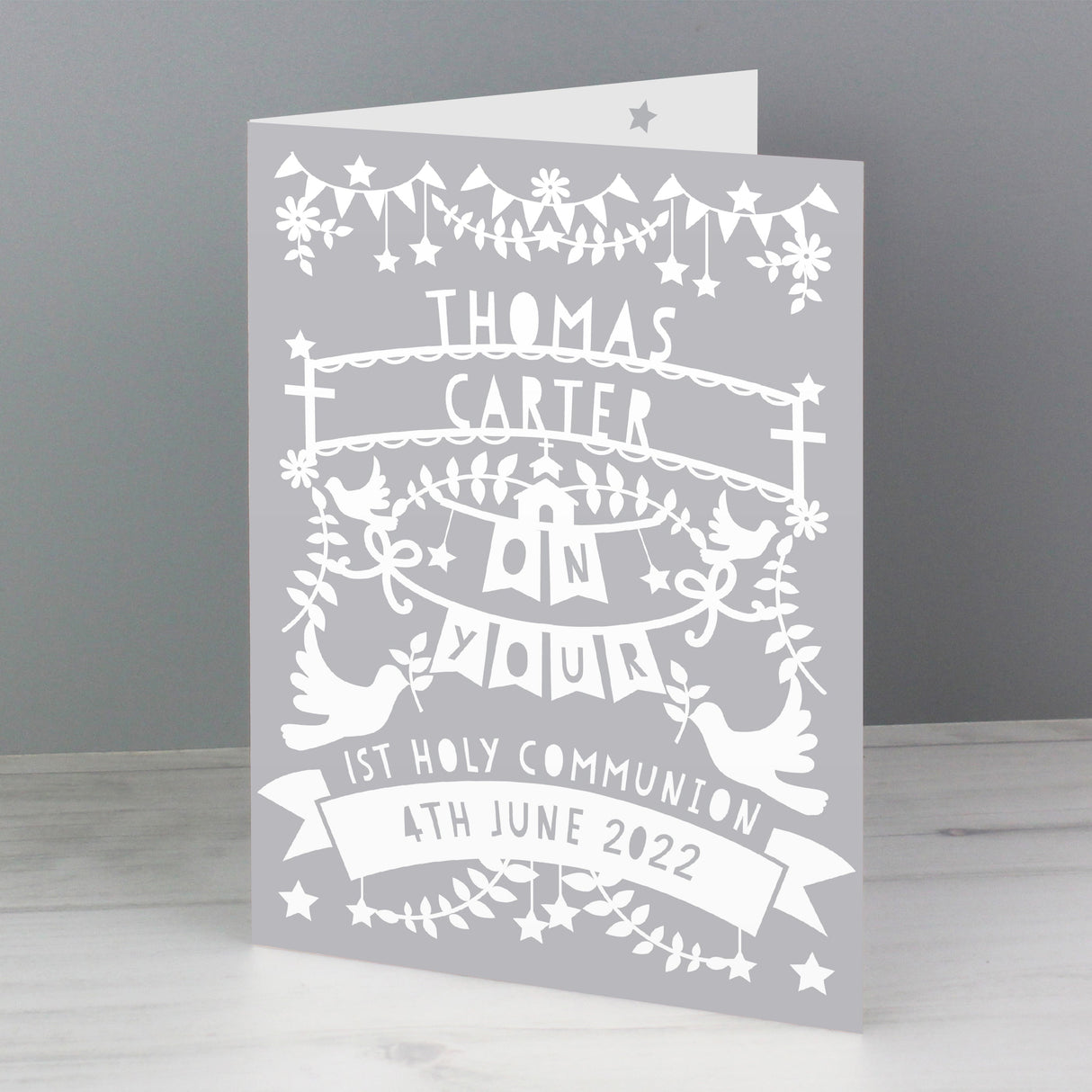 Personalised Grey Papercut Style Card: 5 - Greeting Cards By Gift Moments