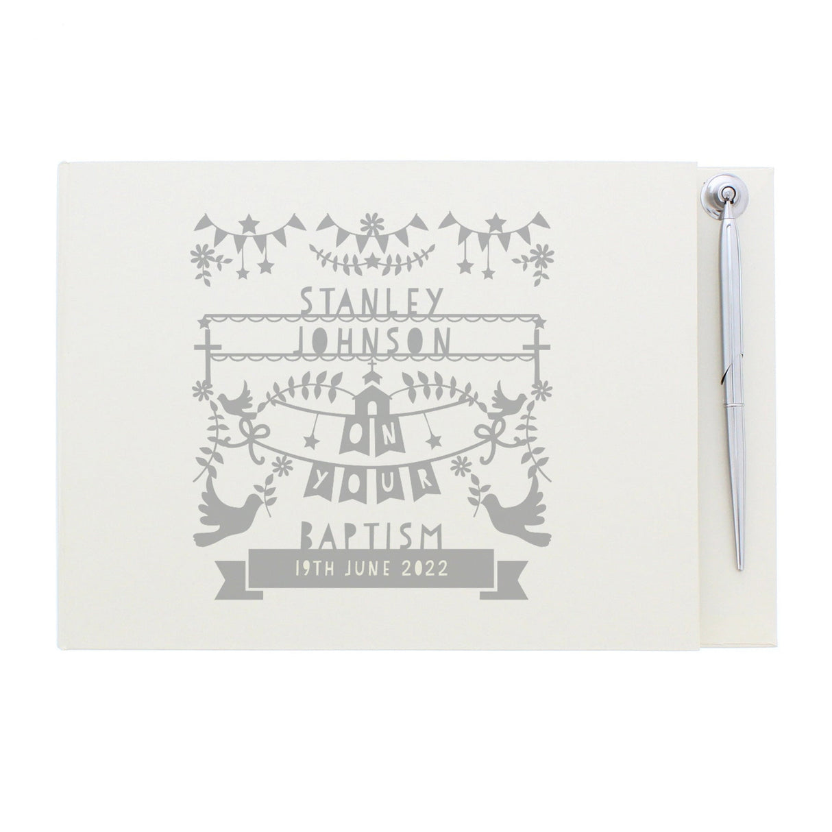 Personalised Grey Papercut Style Hardback Guest Book & Pen - Shop Guest Books At Gift Moments - 3