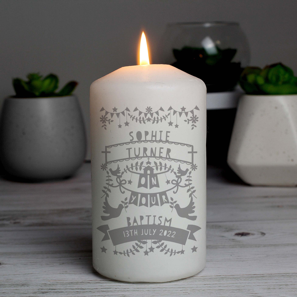 Personalised Grey Papercut Style Pillar Candle: 7 - Candles By Gift Moments