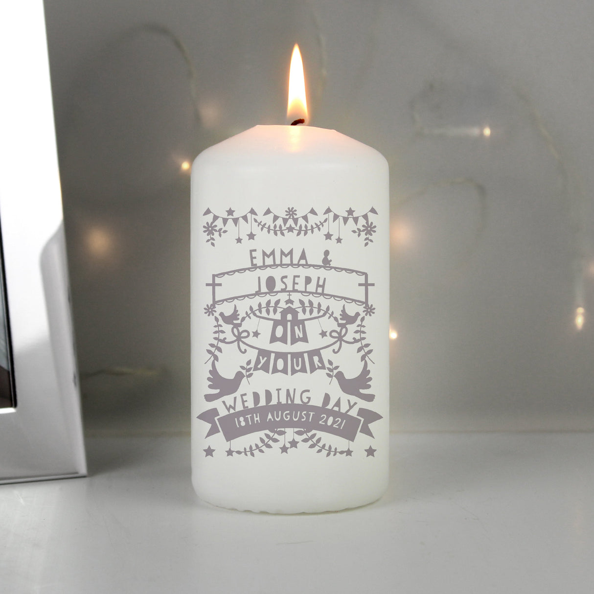 Personalised Grey Papercut Style Pillar Candle: 4 - Candles By Gift Moments