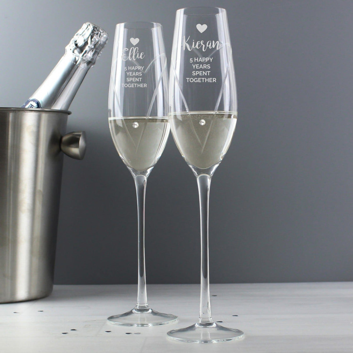 Personalised Hand Cut Heart Celebration Pair of Flutes with Gift Box: 3 - Champagne Flutes By Gift Moments