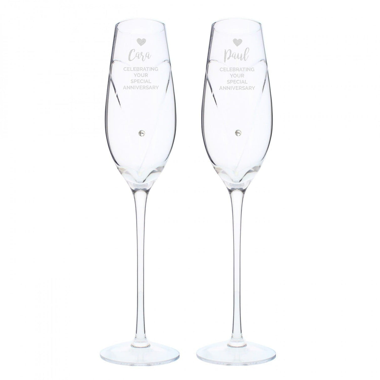 Personalised Hand Cut Heart Celebration Pair of Flutes with Gift Box: 4 - Champagne Flutes By Gift Moments