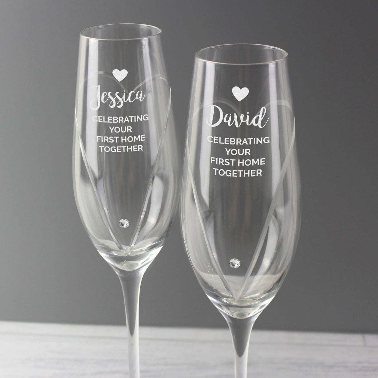 Personalised Hand Cut Heart Celebration Pair of Flutes with Gift Box: 2 - Champagne Flutes By Gift Moments