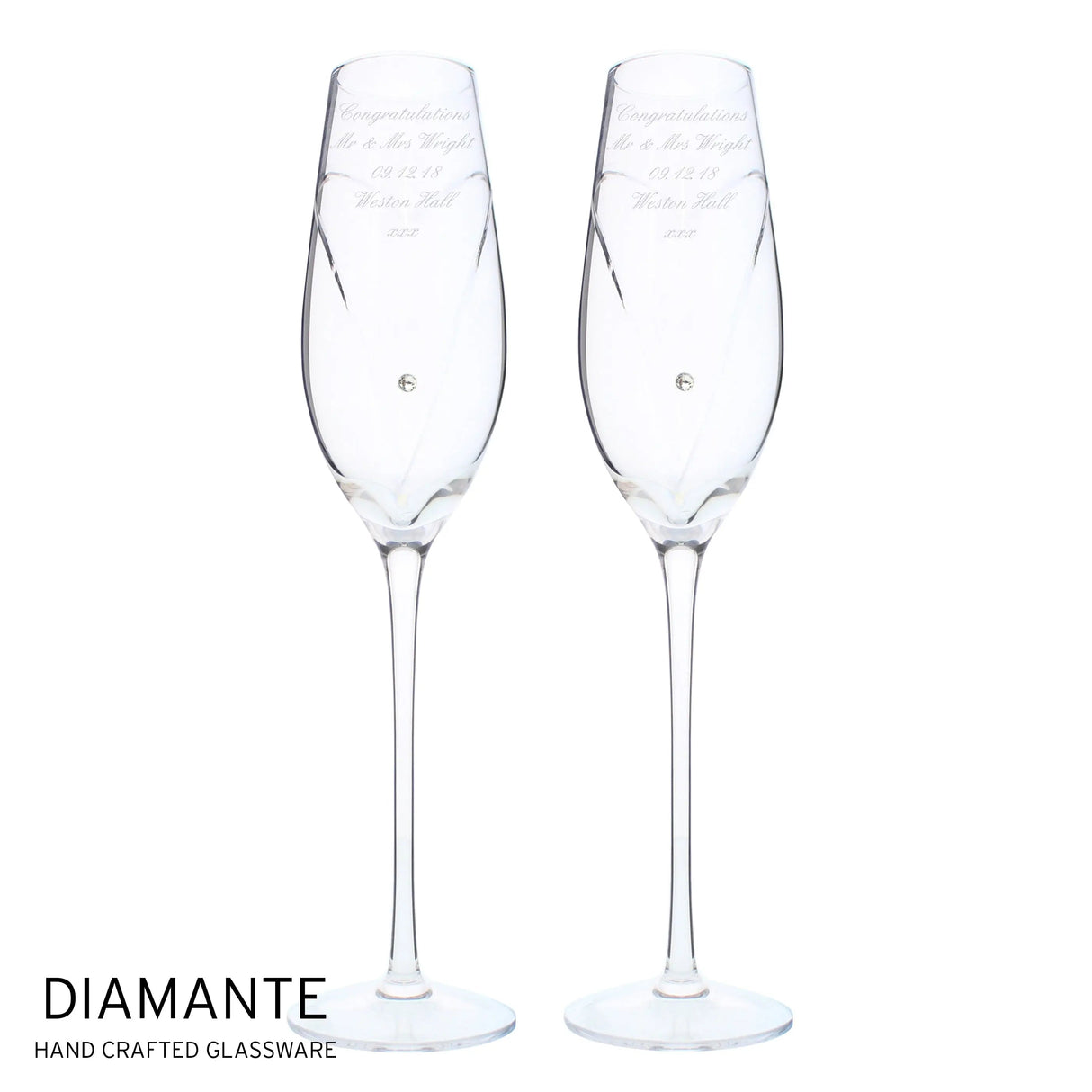 Personalised Hand Cut Heart Pair of Flutes with Gift Box: 7 - Champagne Flutes By Gift Moments