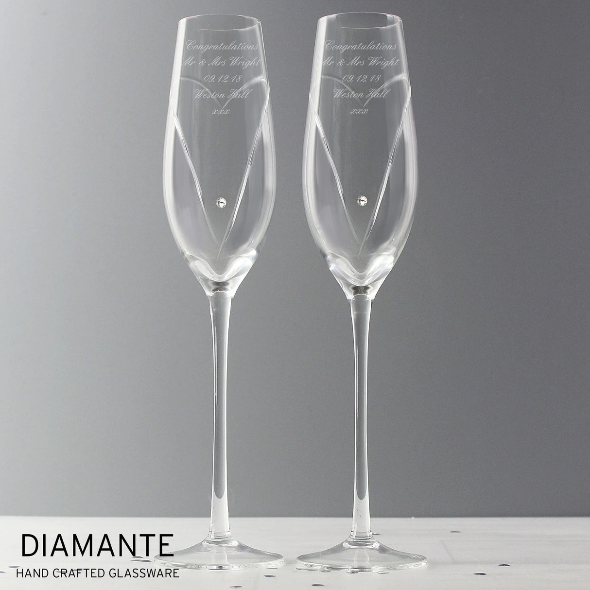 Personalised Hand Cut Heart Pair of Flutes with Gift Box: 6 - Champagne Flutes By Gift Moments