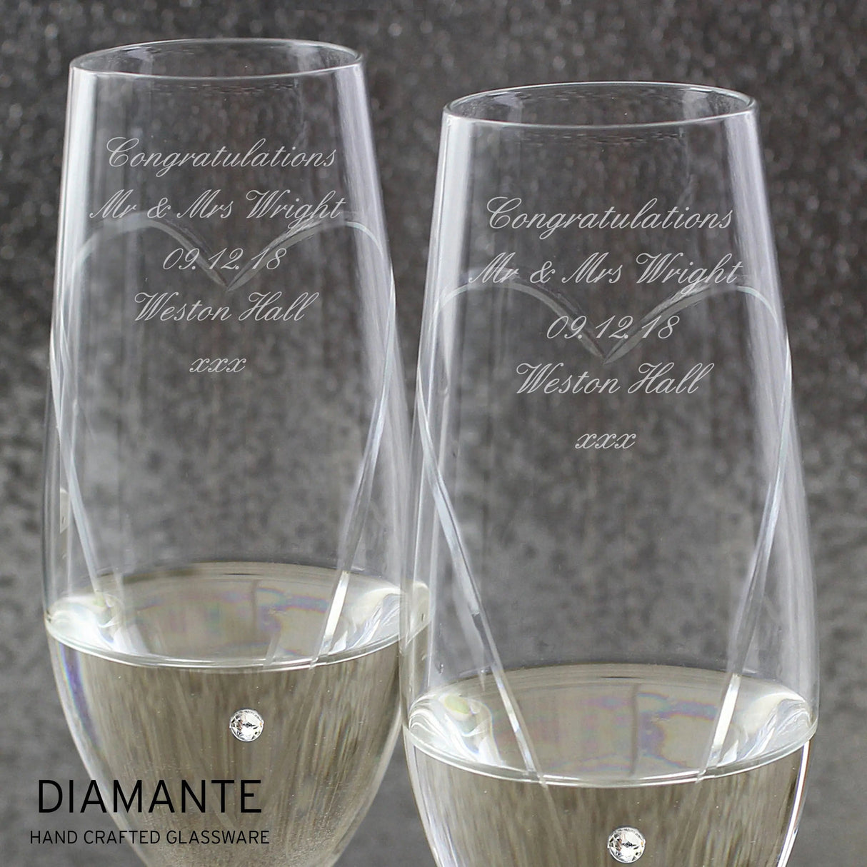 Personalised Hand Cut Heart Pair of Flutes with Gift Box: 4 - Champagne Flutes By Gift Moments
