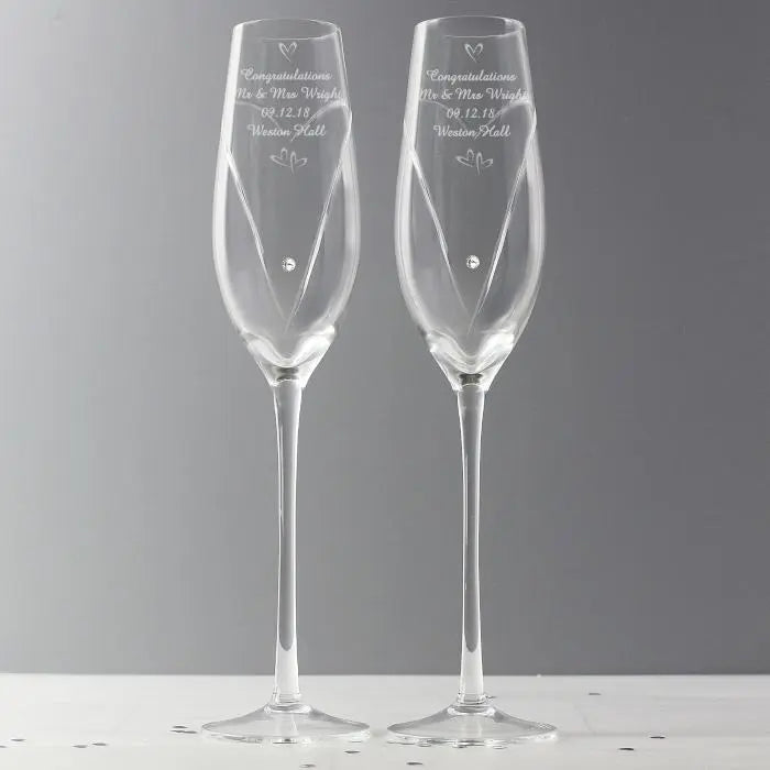 Personalised Hand Cut Little Hearts Pair of Flutes with Gift Box: 6 - Champagne Flutes By Gift Moments