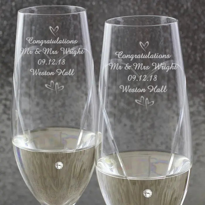 Personalised Hand Cut Little Hearts Pair of Flutes with Gift Box: 8 - Champagne Flutes By Gift Moments