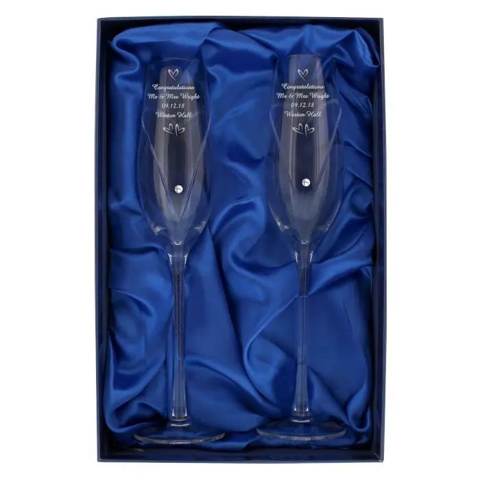 Personalised Hand Cut Little Hearts Pair of Flutes with Gift Box: 7 - Champagne Flutes By Gift Moments
