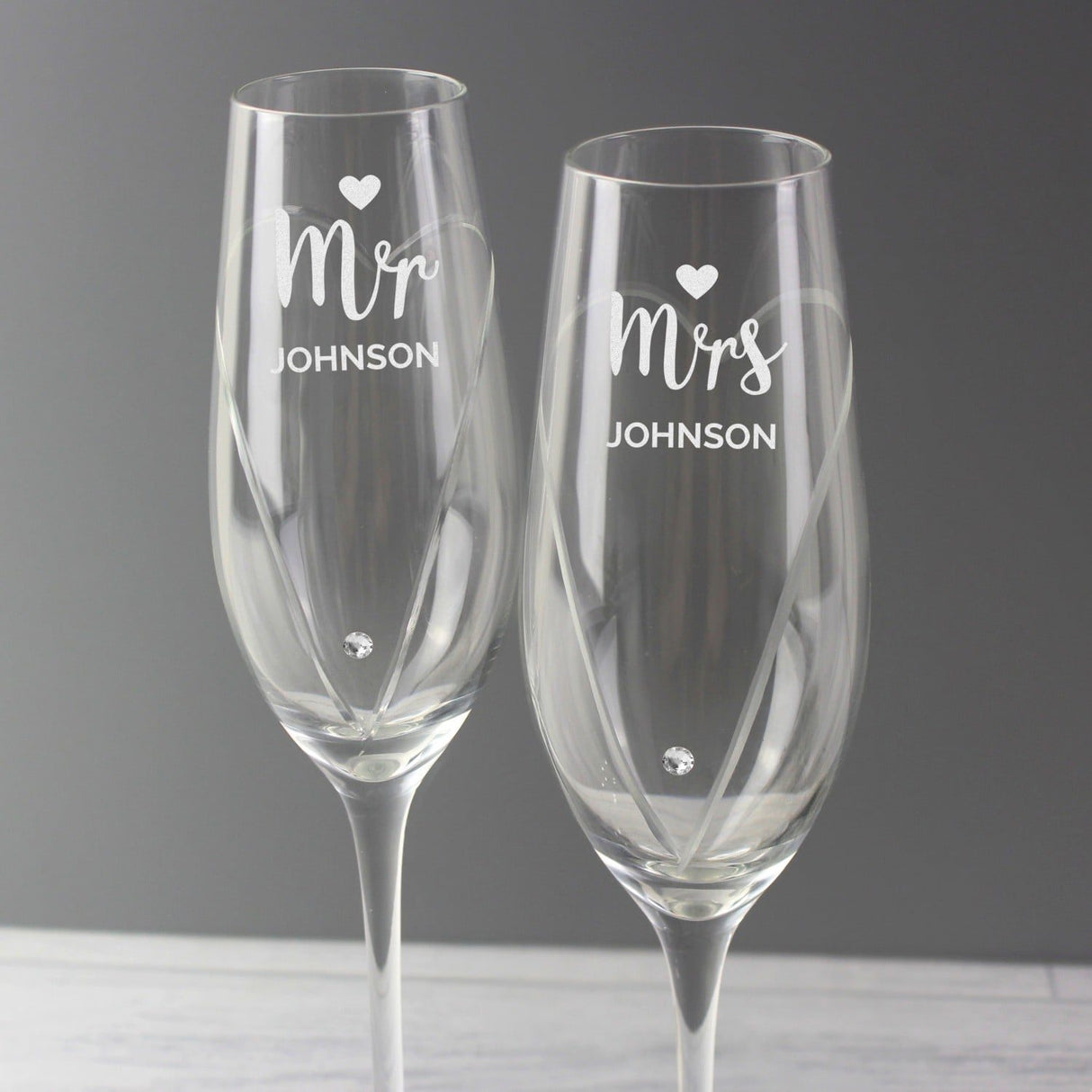 Personalised Hand Cut Mr & Mrs Pair of Flutes in Gift Box: 2 - Champagne Flutes By Gift Moments