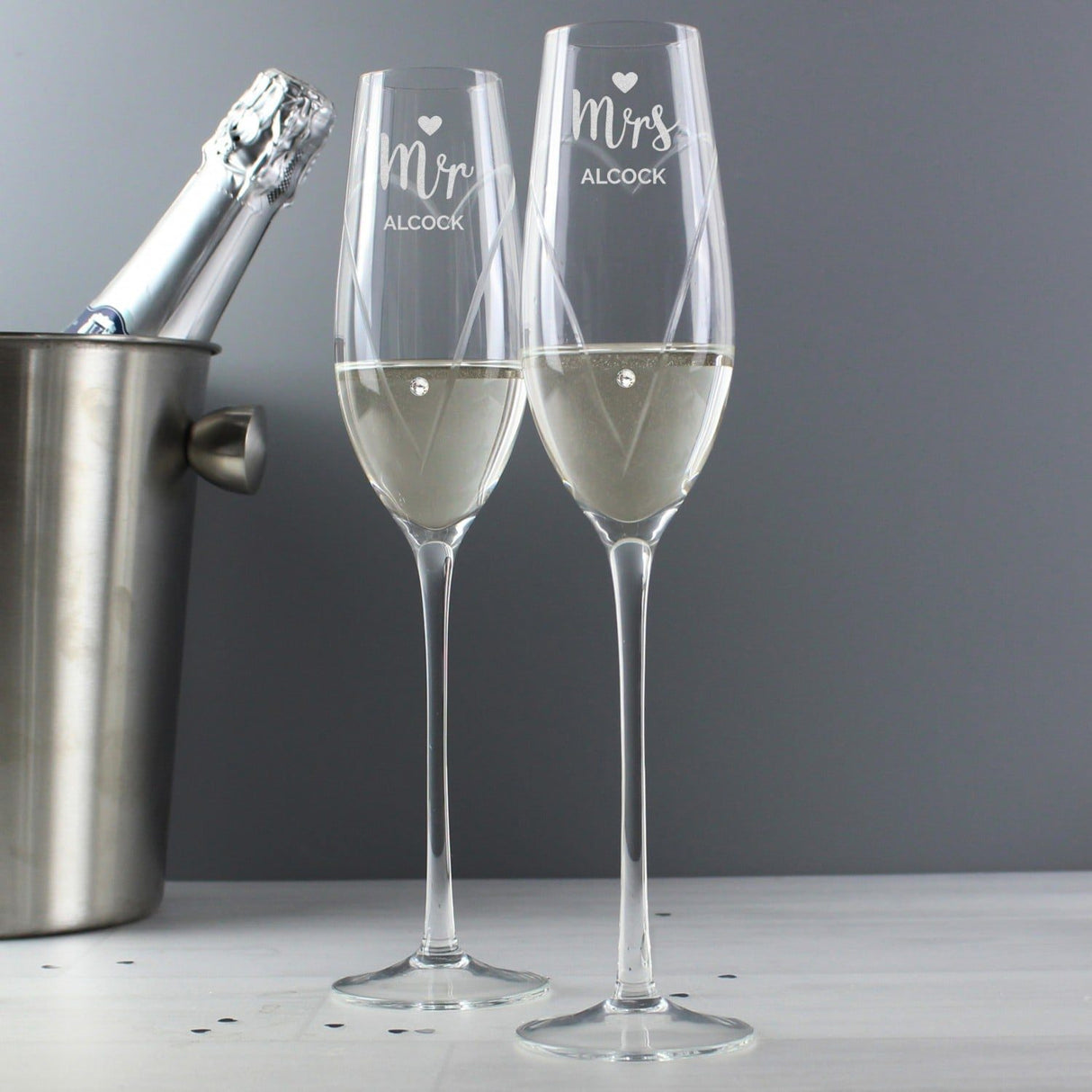 Personalised Hand Cut Mr & Mrs Pair of Flutes in Gift Box: 3 - Champagne Flutes By Gift Moments