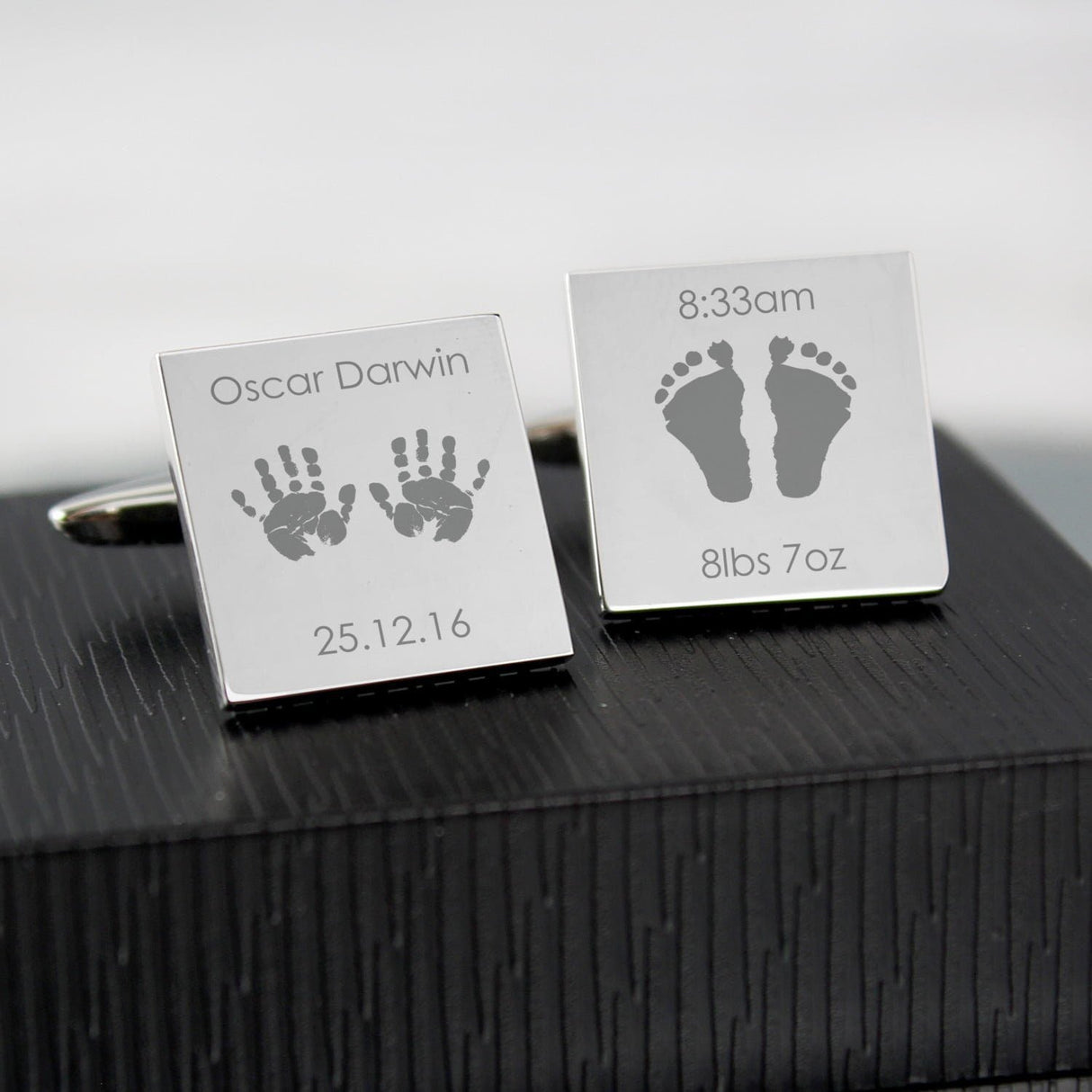 Personalised Hands and Feet New Baby Square Cufflinks: 1 - Cufflinks & Tie Slides By Gift Moments