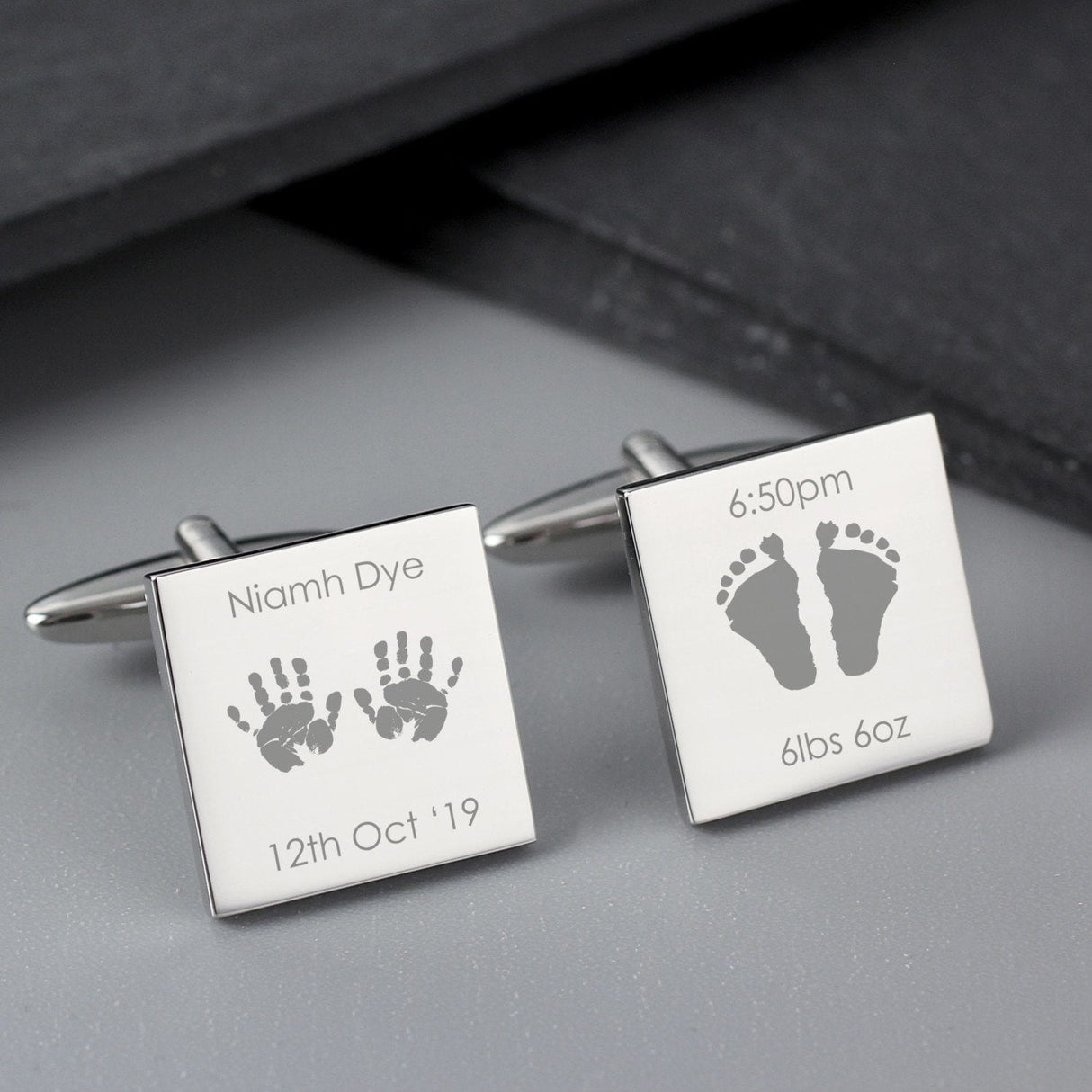 Personalised Hands and Feet New Baby Square Cufflinks: 3 - Cufflinks & Tie Slides By Gift Moments