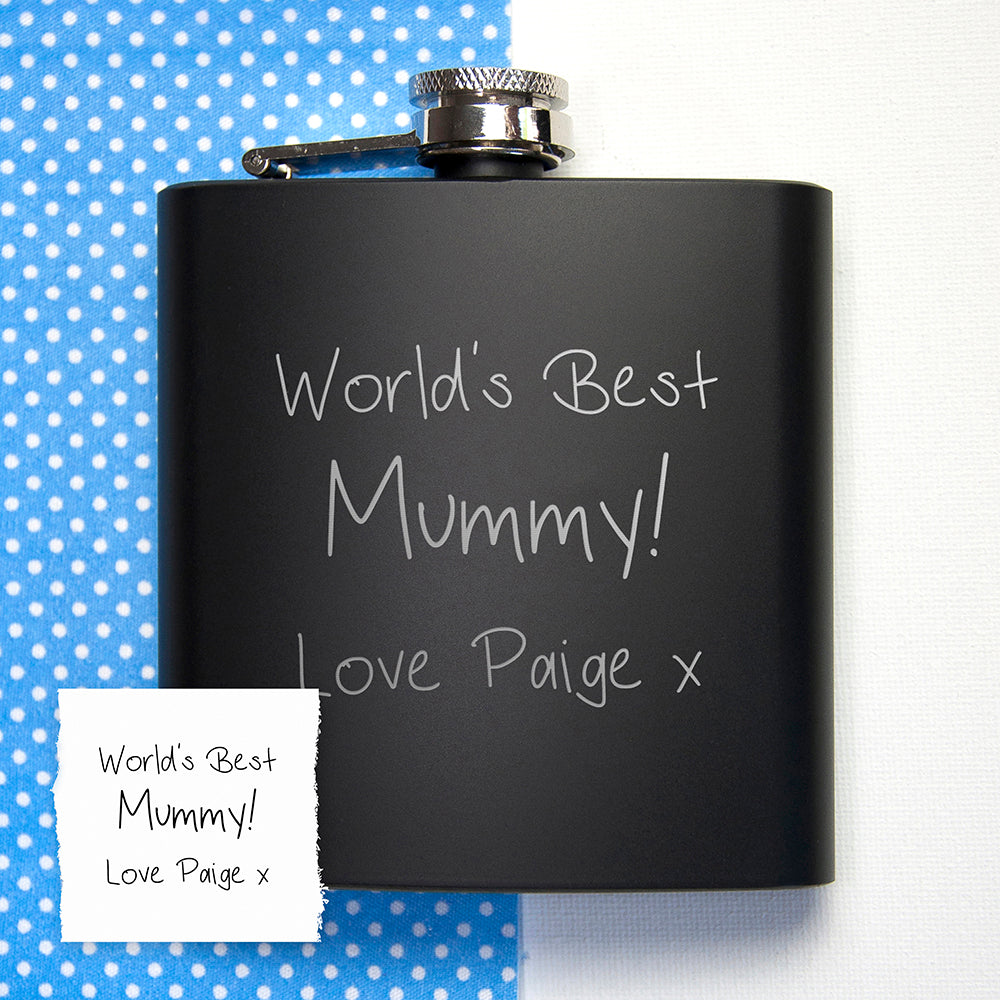 Personalised Handwriting Black Hip Flask: 7 - Hip Flasks By Gift Moments