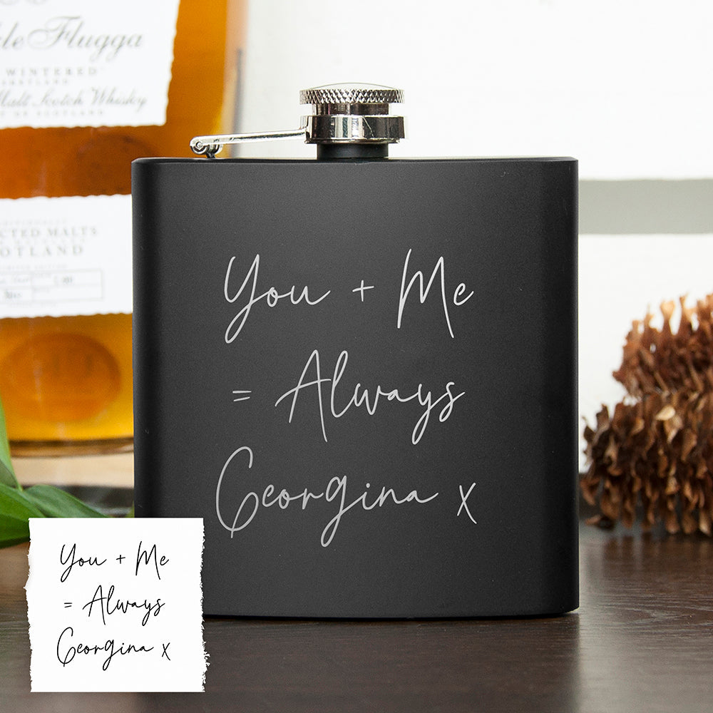 Personalised Handwriting Black Hip Flask: 5 - Hip Flasks By Gift Moments
