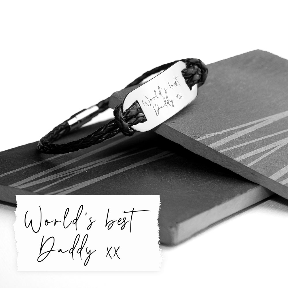 Personalised Handwriting Mens Black Leather Bracelet: 4 - Bracelets By Gift Moments