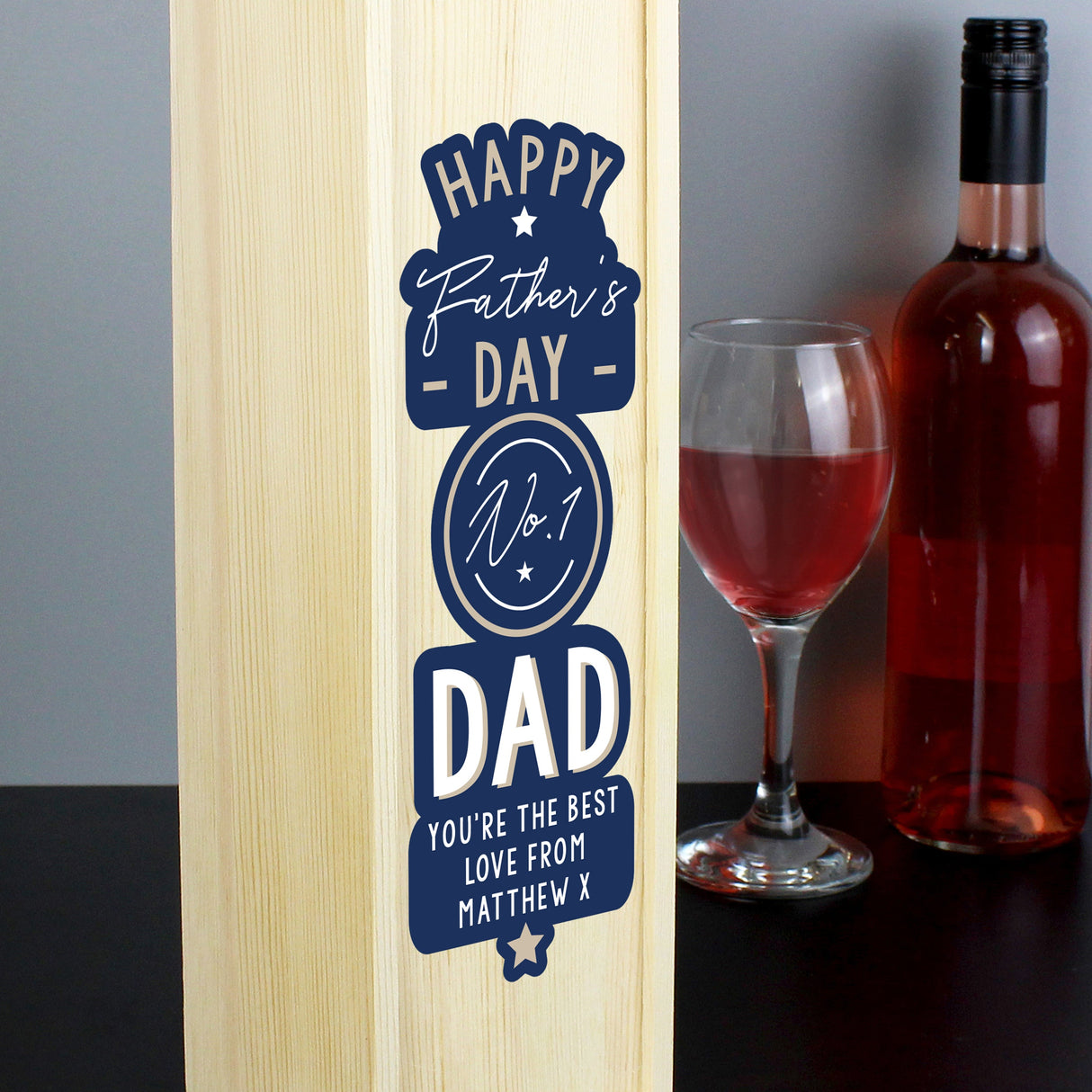 Personalised Happy Father’s Day No. 1 Dad Wooden Wine Bottle Box: 2 - Barware By Gift Moments