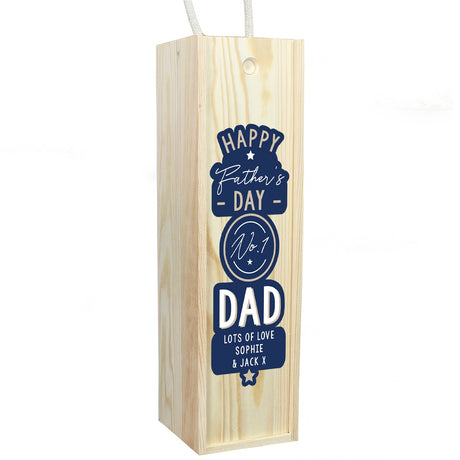 Personalised Happy Father’s Day No. 1 Dad Wooden Wine Bottle Box: 3 - Barware By Gift Moments