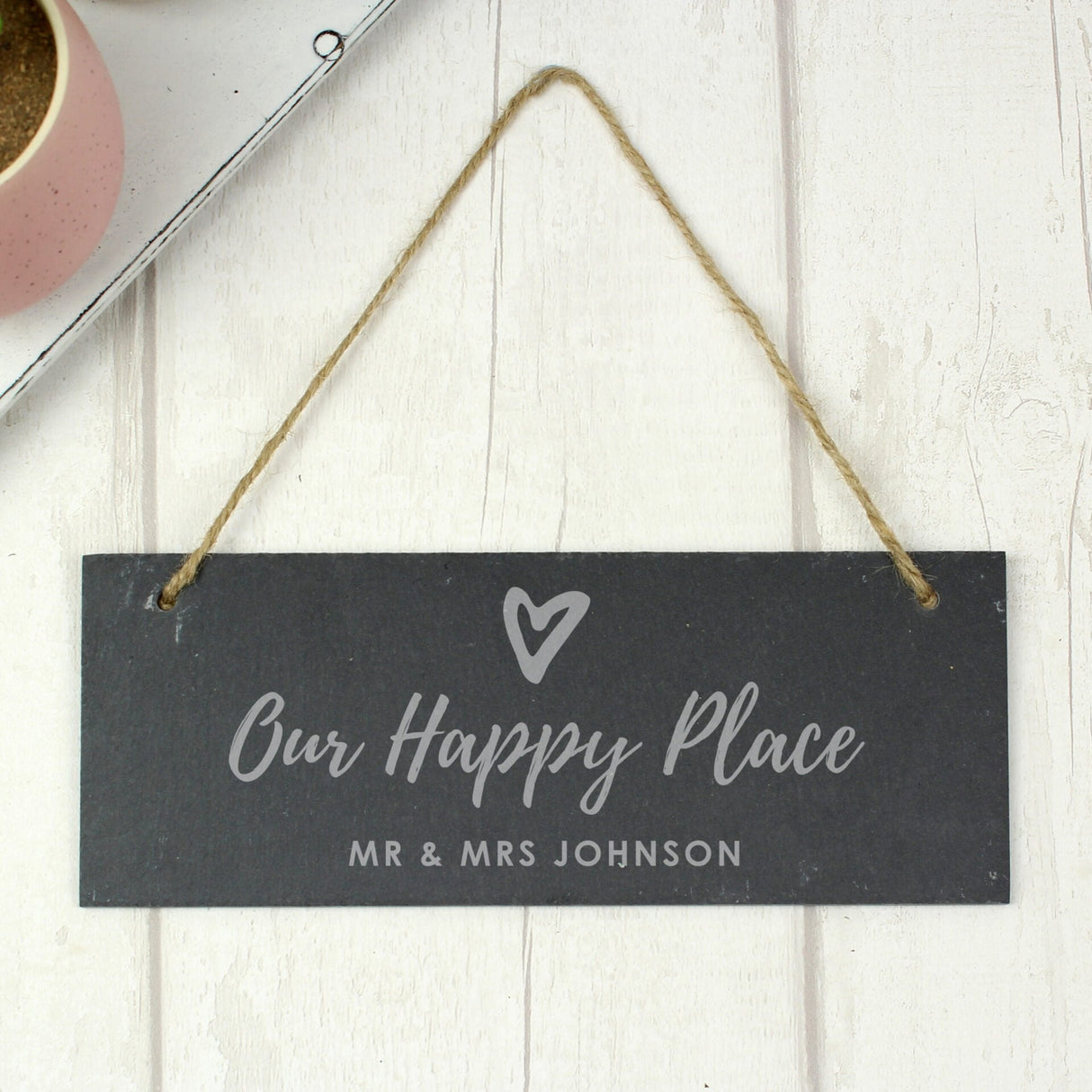 Personalised Our Happy Place Hanging Slate Plaque: 1 - Signs & Plaques By Gift Moments
